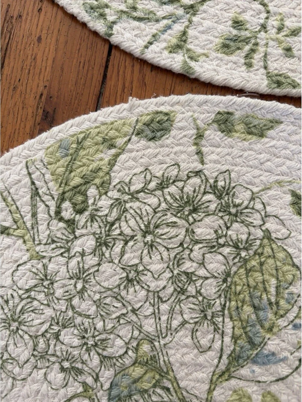 Martha Stewart Placemat Hydrangea Flower Pattern Woven Cotton Set Of 4  Lt Blue